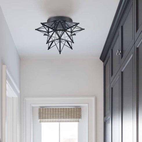 Black Moravian Star Ceiling Light Flush Mount, Transparent, 12.7-IN